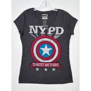 Marvel NYC Captain America NYPD Graphic Tee Women’s V-Neck gray medium